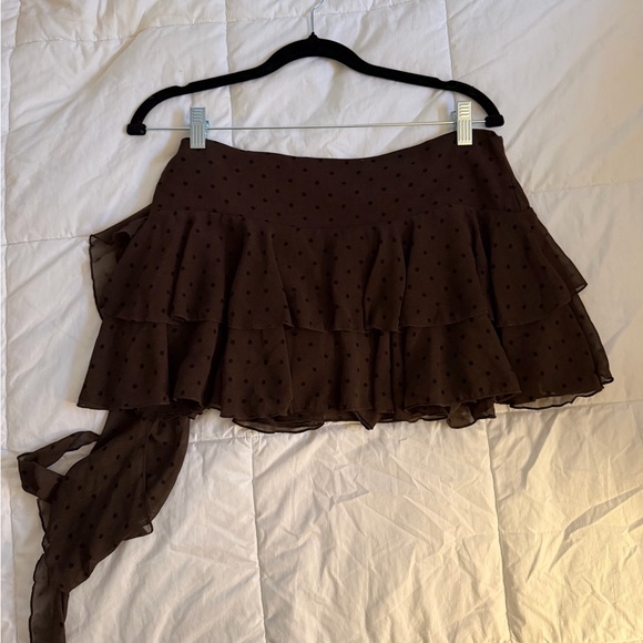 Zara Brown Polka Dot Layered Ruffle Mini Skirt - Picture 5 of 5